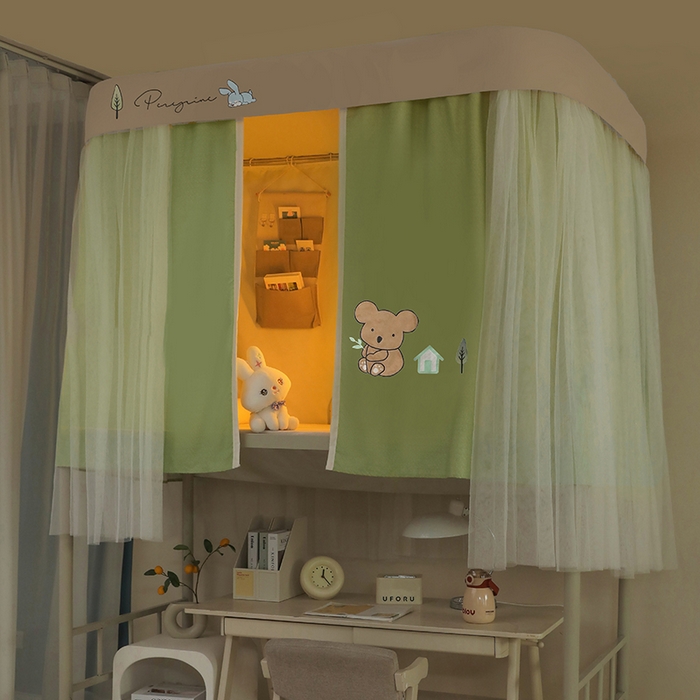 91家纺网 家纺一手货源 找家纺 都市缘蚊帐 2025新款学生宿舍导轨遮光床帘上下铺贴布卡通蚊帐0.8m 0.9m床 考拉-豆绿