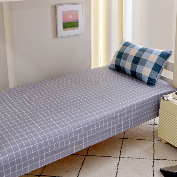 91家纺网 家纺一手货源 找家纺 水妙家纺 2025年新款A类全棉纯棉学生宿舍上下铺床笠六件套五件套 梵华-蓝