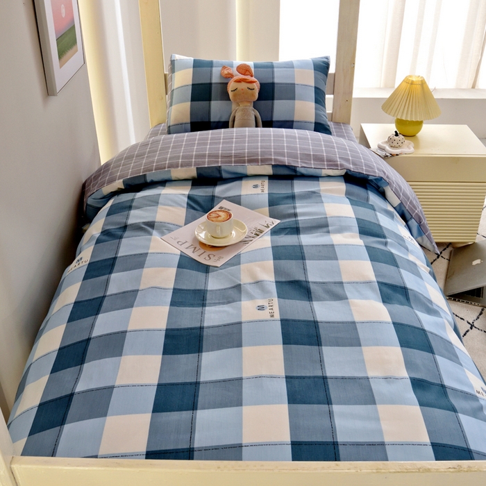 91家纺网 家纺一手货源 找家纺 水妙家纺 2025年新款A类全棉纯棉学生宿舍上下铺床笠六件套五件套 梵华-蓝