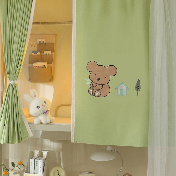 91家纺网 家纺一手货源 找家纺 都市缘蚊帐 2025新款学生宿舍导轨遮光床帘上下铺贴布卡通蚊帐0.8m 0.9m床 考拉-豆绿