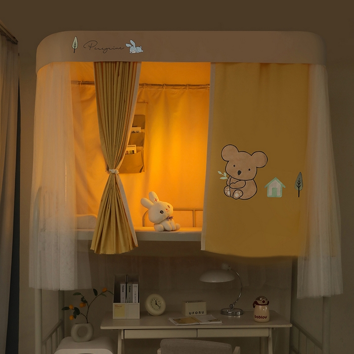 91家纺网 家纺一手货源 找家纺 都市缘蚊帐 2025新款学生宿舍导轨遮光床帘上下铺贴布卡通蚊帐0.8m 0.9m床 考拉-黄