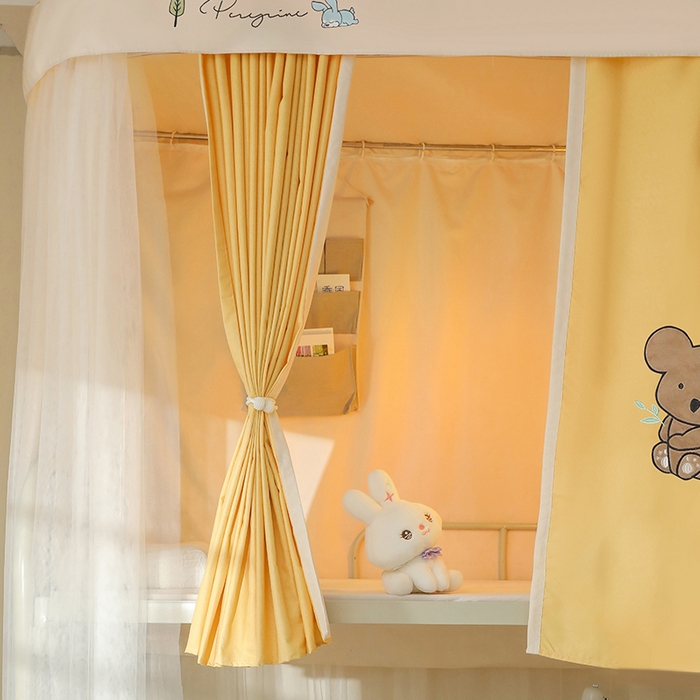 91家纺网 家纺一手货源 找家纺 都市缘蚊帐 2025新款学生宿舍导轨遮光床帘上下铺贴布卡通蚊帐0.8m 0.9m床 考拉-黄