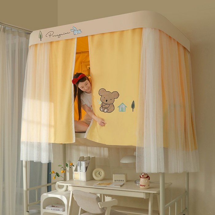 91家纺网 家纺一手货源 找家纺 都市缘蚊帐 2025新款学生宿舍导轨遮光床帘上下铺贴布卡通蚊帐0.8m 0.9m床 考拉-黄