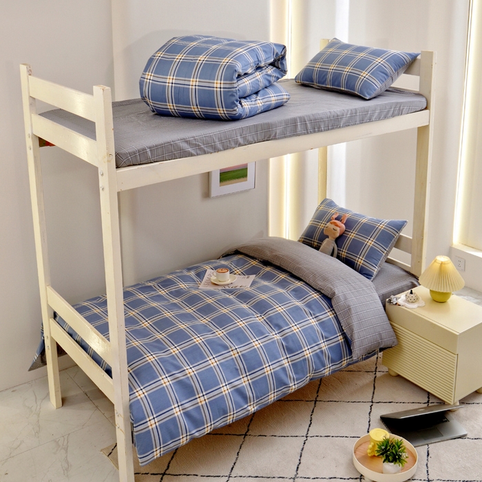 91家纺网 家纺一手货源 找家纺 水妙家纺 2025年新款A类全棉纯棉学生宿舍上下铺床笠六件套五件套 海古-蓝