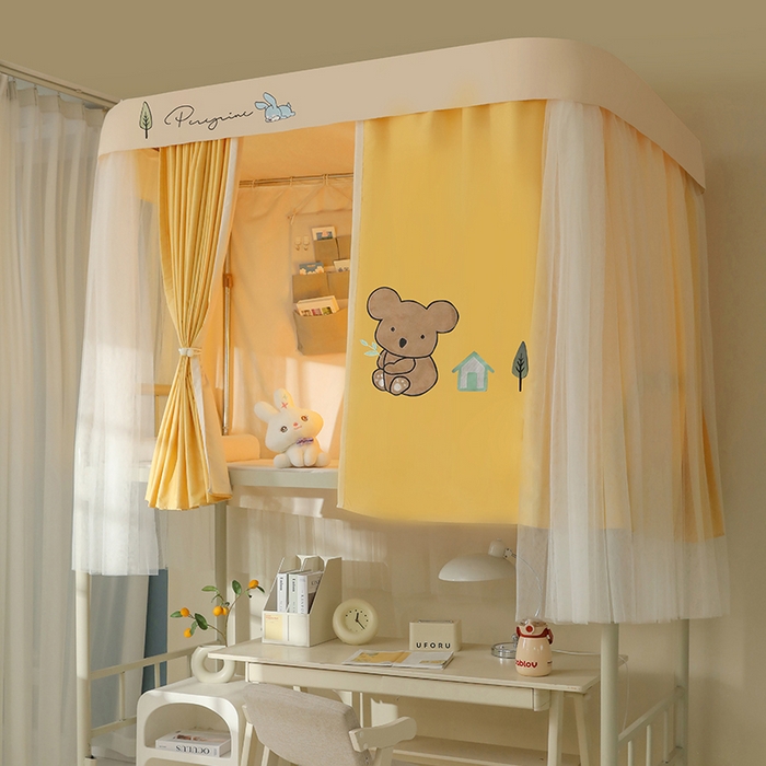 91家纺网 家纺一手货源 找家纺 都市缘蚊帐 2025新款学生宿舍导轨遮光床帘上下铺贴布卡通蚊帐0.8m 0.9m床 考拉-黄