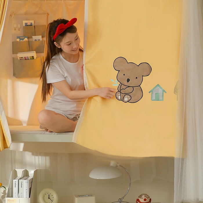 91家纺网 家纺一手货源 找家纺 都市缘蚊帐 2025新款学生宿舍导轨遮光床帘上下铺贴布卡通蚊帐0.8m 0.9m床 考拉-黄