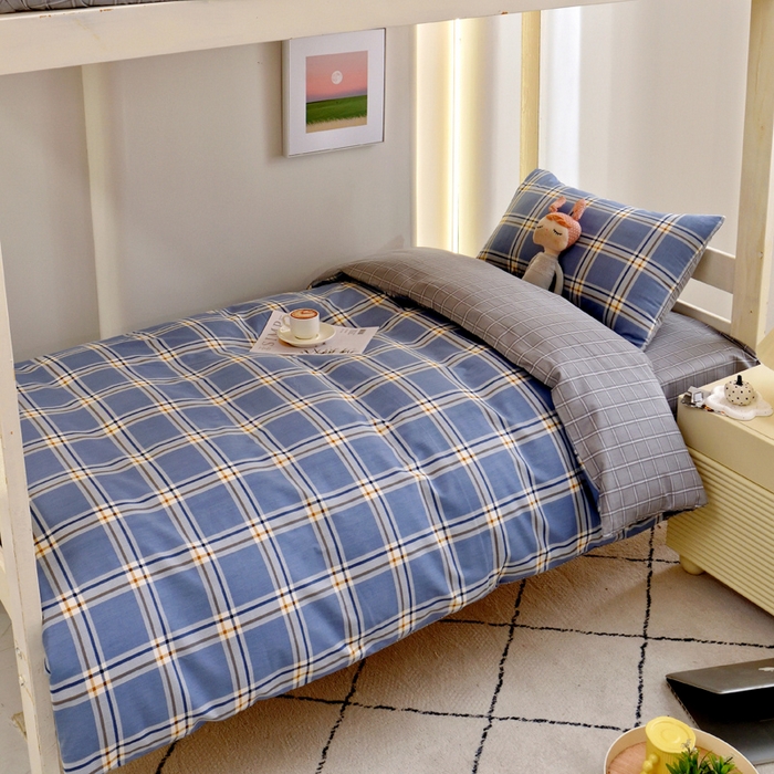 91家纺网 家纺一手货源 找家纺 水妙家纺 2025年新款A类全棉纯棉学生宿舍上下铺床笠六件套五件套 海古-蓝