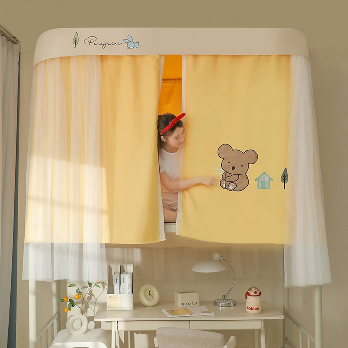 91家纺网 家纺一手货源 找家纺 都市缘蚊帐 2025新款学生宿舍导轨遮光床帘上下铺贴布卡通蚊帐0.8m 0.9m床 考拉-黄