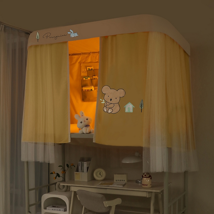 91家纺网 家纺一手货源 找家纺 都市缘蚊帐 2025新款学生宿舍导轨遮光床帘上下铺贴布卡通蚊帐0.8m 0.9m床 考拉-黄