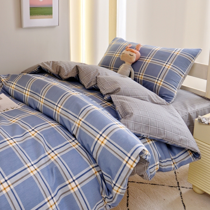 91家纺网 家纺一手货源 找家纺 水妙家纺 2025年新款A类全棉纯棉学生宿舍上下铺床笠六件套五件套 海古-蓝