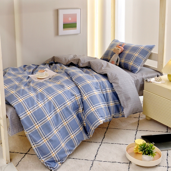 91家纺网 家纺一手货源 找家纺 水妙家纺 2025年新款A类全棉纯棉学生宿舍上下铺床笠六件套五件套 海古-蓝