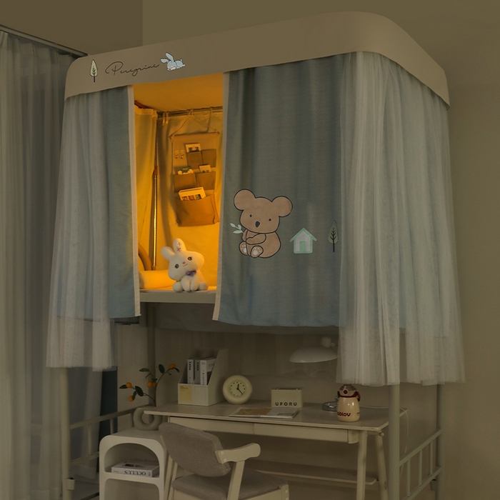 91家纺网 家纺一手货源 找家纺 都市缘蚊帐 2025新款学生宿舍导轨遮光床帘上下铺贴布卡通蚊帐0.8m 0.9m床 考拉-墨绿