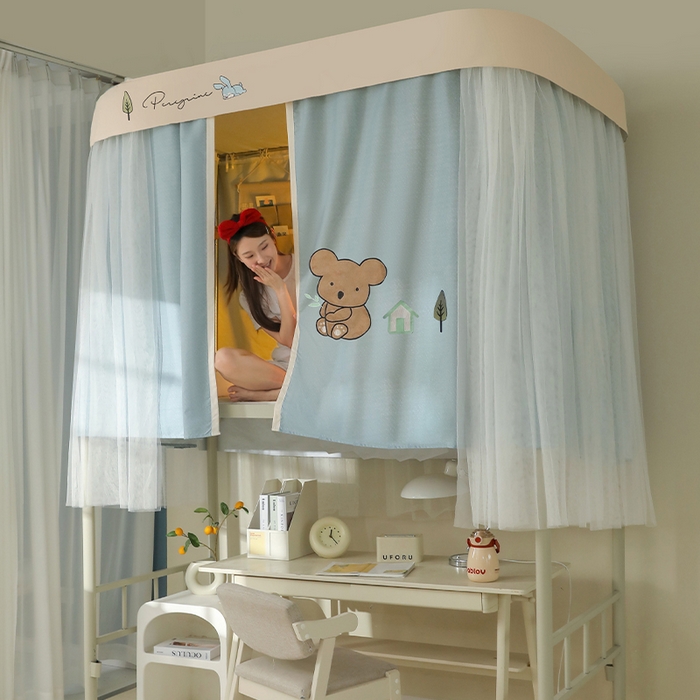 91家纺网 家纺一手货源 找家纺 都市缘蚊帐 2025新款学生宿舍导轨遮光床帘上下铺贴布卡通蚊帐0.8m 0.9m床 考拉-墨绿