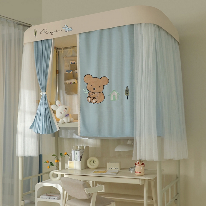 91家纺网 家纺一手货源 找家纺 都市缘蚊帐 2025新款学生宿舍导轨遮光床帘上下铺贴布卡通蚊帐0.8m 0.9m床 考拉-墨绿