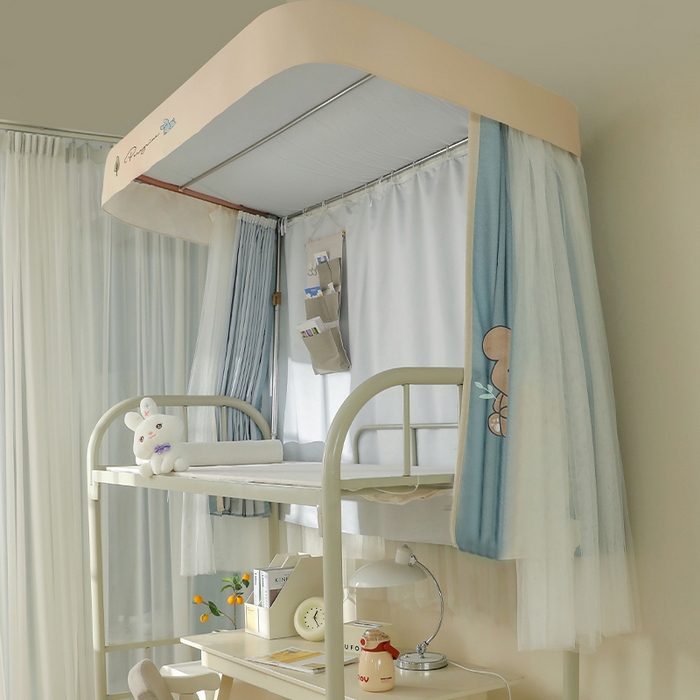 91家纺网 家纺一手货源 找家纺 都市缘蚊帐 2025新款学生宿舍导轨遮光床帘上下铺贴布卡通蚊帐0.8m 0.9m床 考拉-墨绿