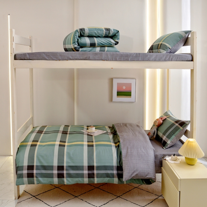 水妙家纺 2025年新款A类全棉纯棉学生宿舍上下铺床笠六件套五件套 凯特-绿