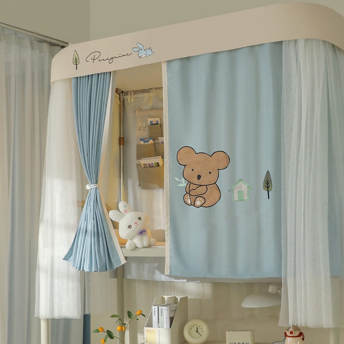 91家纺网 家纺一手货源 找家纺 都市缘蚊帐 2025新款学生宿舍导轨遮光床帘上下铺贴布卡通蚊帐0.8m 0.9m床 考拉-墨绿