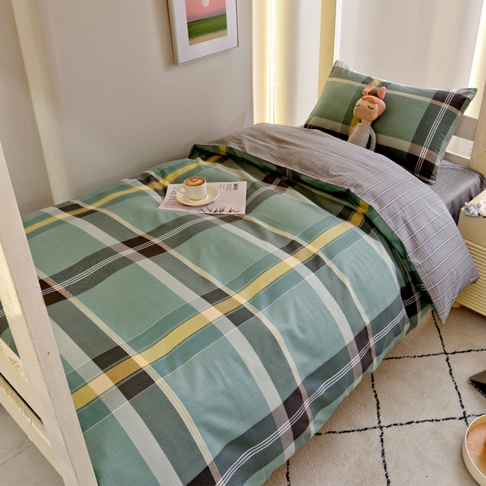91家纺网 家纺一手货源 找家纺 水妙家纺 2025年新款A类全棉纯棉学生宿舍上下铺床笠六件套五件套 凯特-绿