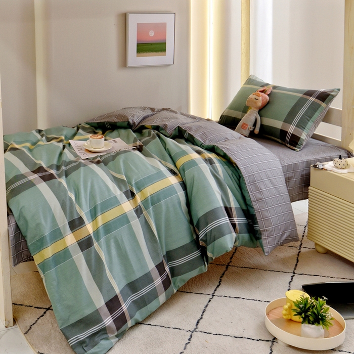 91家纺网 家纺一手货源 找家纺 水妙家纺 2025年新款A类全棉纯棉学生宿舍上下铺床笠六件套五件套 凯特-绿