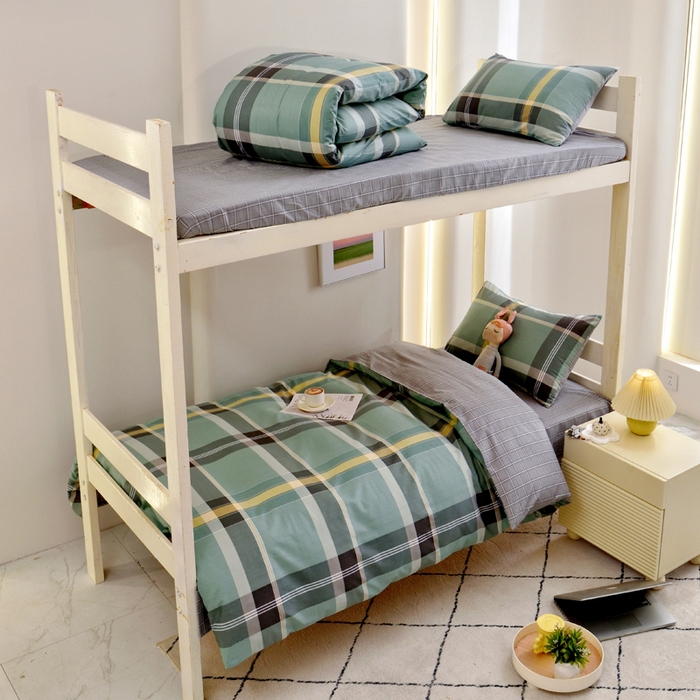 91家纺网 家纺一手货源 找家纺 水妙家纺 2025年新款A类全棉纯棉学生宿舍上下铺床笠六件套五件套 凯特-绿