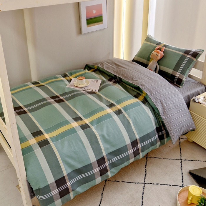 91家纺网 家纺一手货源 找家纺 水妙家纺 2025年新款A类全棉纯棉学生宿舍上下铺床笠六件套五件套 凯特-绿