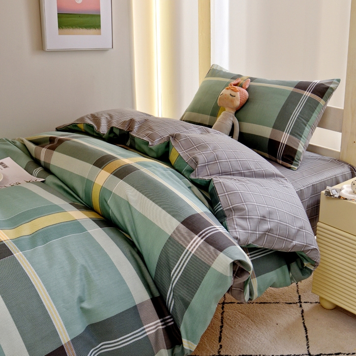 91家纺网 家纺一手货源 找家纺 水妙家纺 2025年新款A类全棉纯棉学生宿舍上下铺床笠六件套五件套 凯特-绿