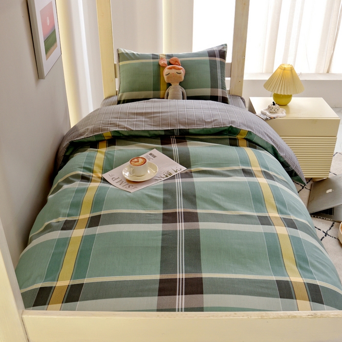 91家纺网 家纺一手货源 找家纺 水妙家纺 2025年新款A类全棉纯棉学生宿舍上下铺床笠六件套五件套 凯特-绿