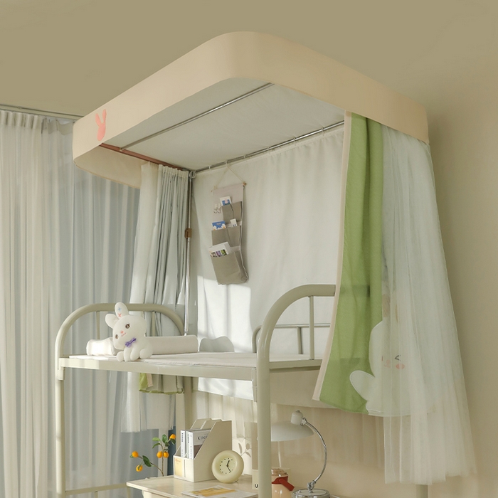 91家纺网 家纺一手货源 找家纺 都市缘蚊帐 2025新款学生宿舍导轨遮光床帘上下铺贴布卡通蚊帐0.8m 0.9m床 软萌兔-豆绿