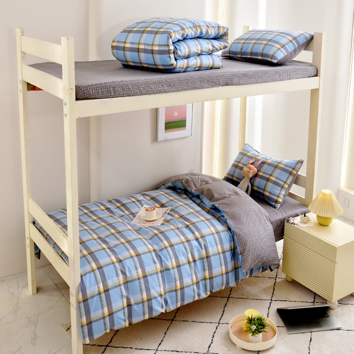 91家纺网 家纺一手货源 找家纺 水妙家纺 2025年新款A类全棉纯棉学生宿舍上下铺床笠六件套五件套 马尔-蓝