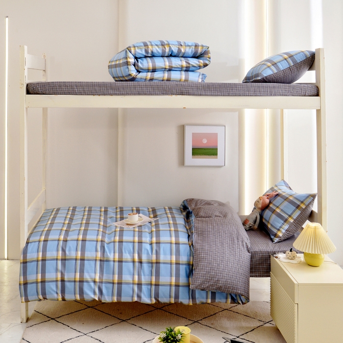 水妙家纺 2025年新款A类全棉纯棉学生宿舍上下铺床笠六件套五件套 马尔-蓝