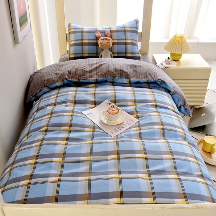 91家纺网 家纺一手货源 找家纺 水妙家纺 2025年新款A类全棉纯棉学生宿舍上下铺床笠六件套五件套 马尔-蓝