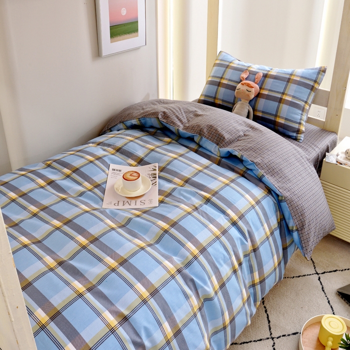 91家纺网 家纺一手货源 找家纺 水妙家纺 2025年新款A类全棉纯棉学生宿舍上下铺床笠六件套五件套 马尔-蓝