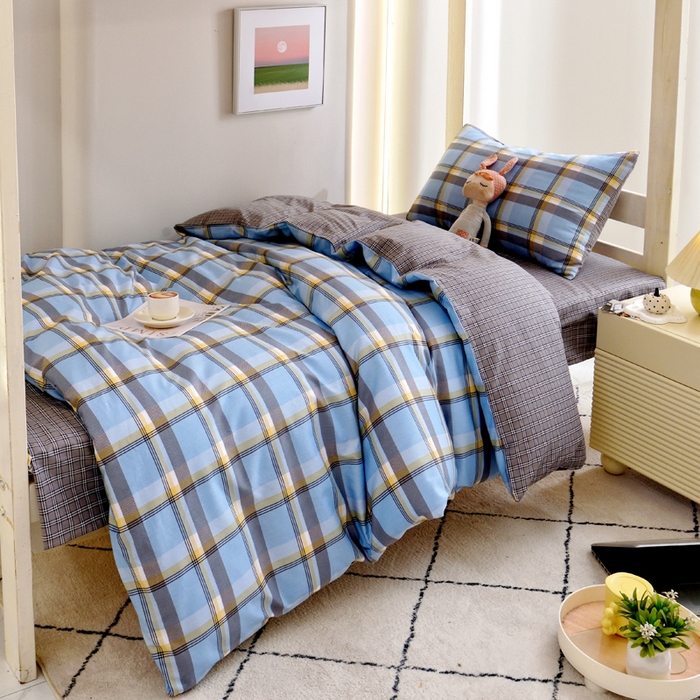 91家纺网 家纺一手货源 找家纺 水妙家纺 2025年新款A类全棉纯棉学生宿舍上下铺床笠六件套五件套 马尔-蓝