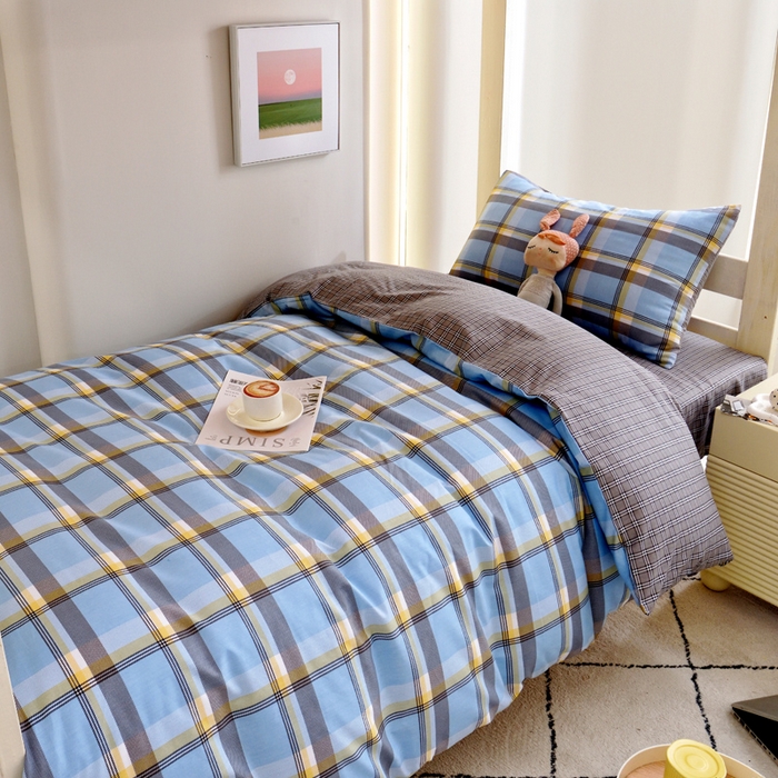 91家纺网 家纺一手货源 找家纺 水妙家纺 2025年新款A类全棉纯棉学生宿舍上下铺床笠六件套五件套 马尔-蓝