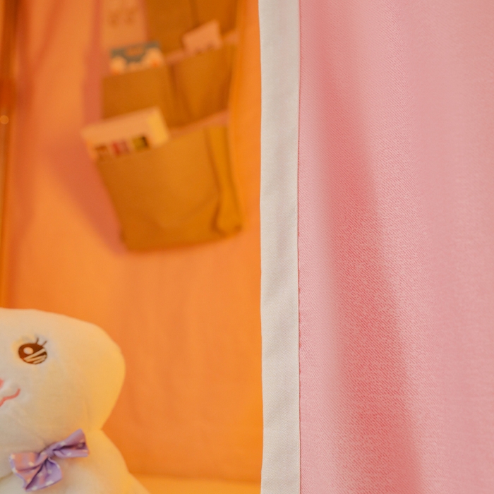 91家纺网 家纺一手货源 找家纺 都市缘蚊帐 2025新款学生宿舍导轨遮光床帘上下铺贴布卡通蚊帐0.8m 0.9m床 软萌兔-粉