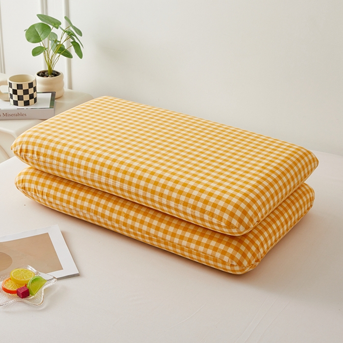 91家纺网 家纺一手货源 找家纺 翎盈家纺 2025款纯棉全棉水洗棉深睡枕专用枕套面包记忆枕枕头套枕套单品 黄小格