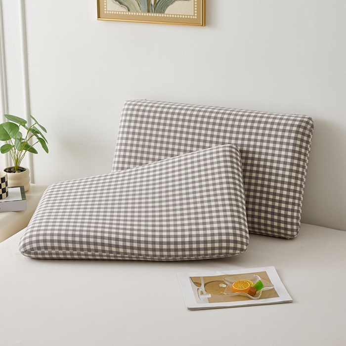 翎盈家纺 2025款纯棉全棉水洗棉深睡枕专用枕套面包记忆枕枕头套枕套单品 灰小格