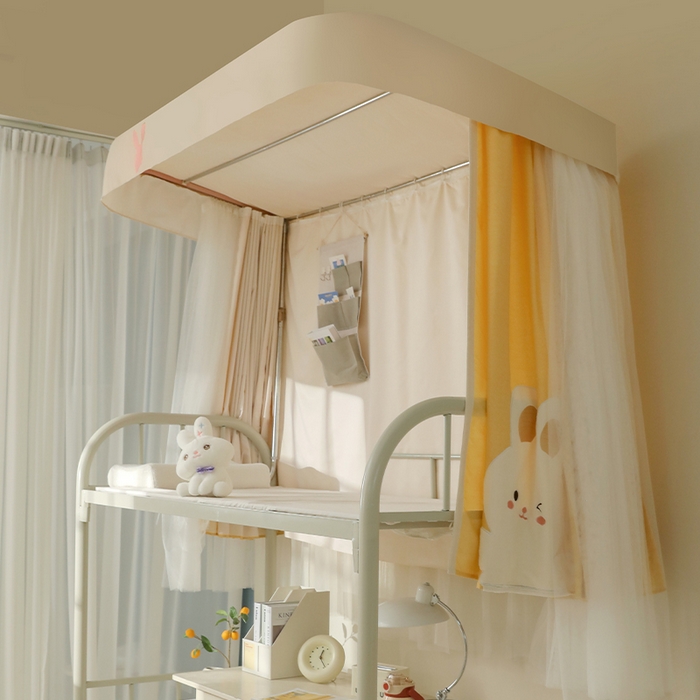 91家纺网 家纺一手货源 找家纺 都市缘蚊帐 2025新款学生宿舍导轨遮光床帘上下铺贴布卡通蚊帐0.8m 0.9m床 软萌兔-黄