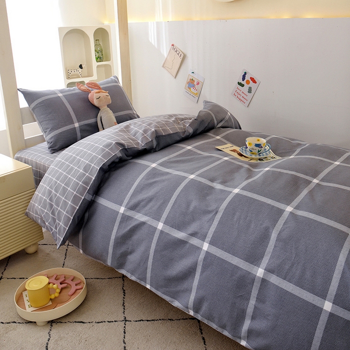 91家纺网 家纺一手货源 找家纺 水妙家纺 2025年新款A类全棉纯棉学生宿舍上下铺床笠六件套五件套 玛奇朵-灰