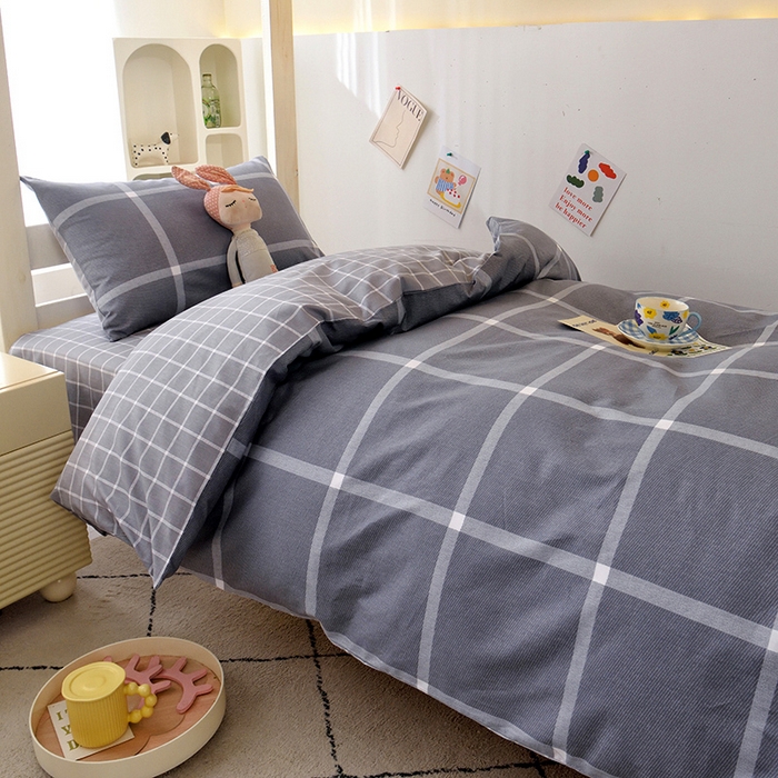 91家纺网 家纺一手货源 找家纺 水妙家纺 2025年新款A类全棉纯棉学生宿舍上下铺床笠六件套五件套 玛奇朵-灰