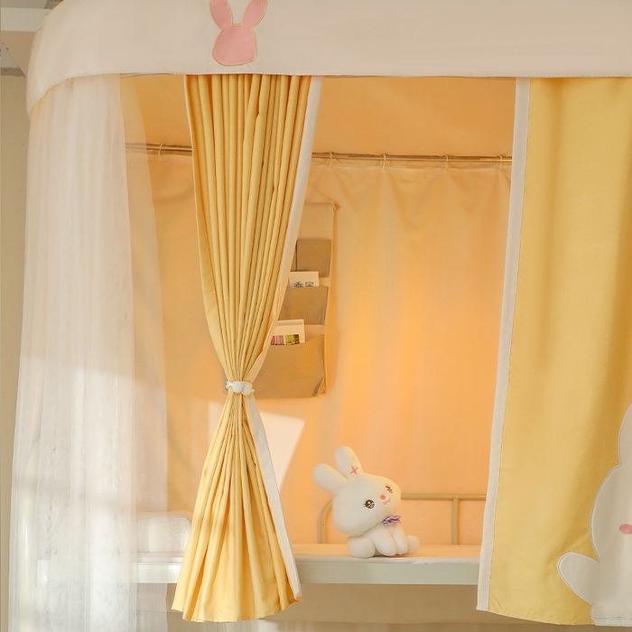 91家纺网 家纺一手货源 找家纺 都市缘蚊帐 2025新款学生宿舍导轨遮光床帘上下铺贴布卡通蚊帐0.8m 0.9m床 软萌兔-黄