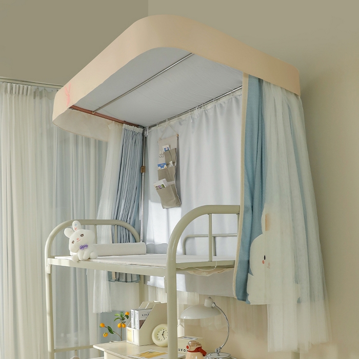 91家纺网 家纺一手货源 找家纺 都市缘蚊帐 2025新款学生宿舍导轨遮光床帘上下铺贴布卡通蚊帐0.8m 0.9m床 软萌兔-墨绿