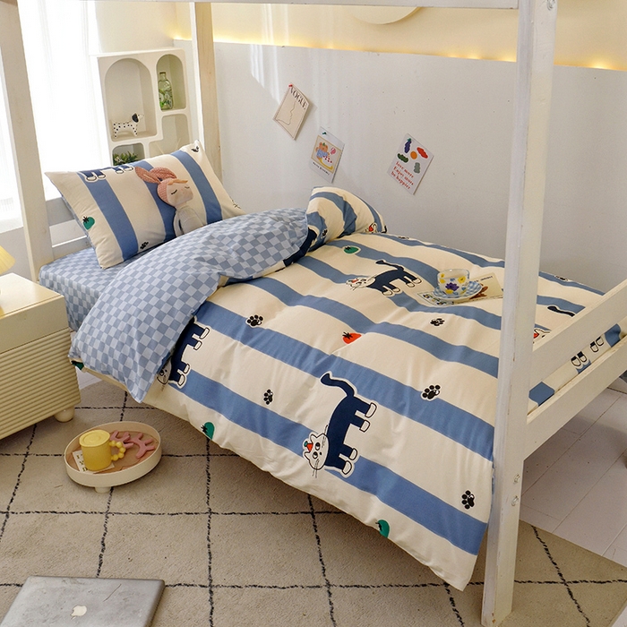 91家纺网 家纺一手货源 找家纺 水妙家纺 2025年新款A类全棉纯棉学生宿舍上下铺床笠六件套五件套 猫达人