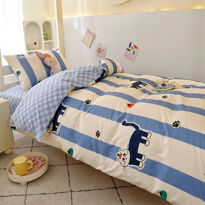 91家纺网 家纺一手货源 找家纺 水妙家纺 2025年新款A类全棉纯棉学生宿舍上下铺床笠六件套五件套 猫达人