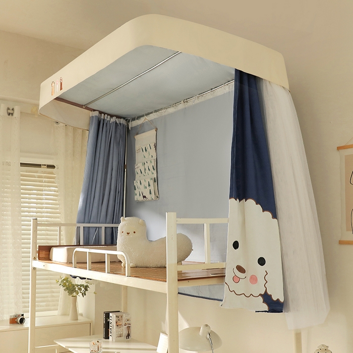 91家纺网 家纺一手货源 找家纺 都市缘蚊帐 2025新款学生宿舍导轨遮光床帘上下铺贴布卡通蚊帐0.8m 0.9m床 小白狗-藏青