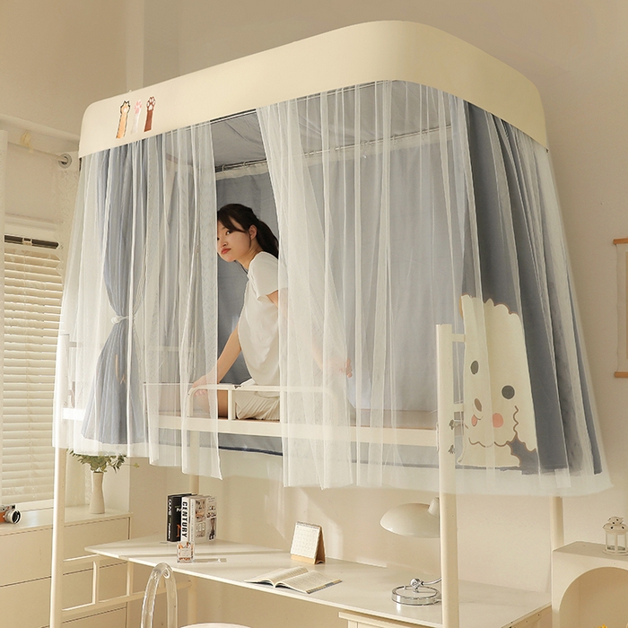 91家纺网 家纺一手货源 找家纺 都市缘蚊帐 2025新款学生宿舍导轨遮光床帘上下铺贴布卡通蚊帐0.8m 0.9m床 小白狗-藏青