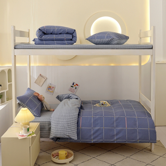 水妙家纺 2025年新款A类全棉纯棉学生宿舍上下铺床笠六件套五件套 念初-蓝