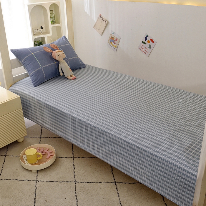 91家纺网 家纺一手货源 找家纺 水妙家纺 2025年新款A类全棉纯棉学生宿舍上下铺床笠六件套五件套 念初-蓝