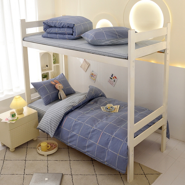 91家纺网 家纺一手货源 找家纺 水妙家纺 2025年新款A类全棉纯棉学生宿舍上下铺床笠六件套五件套 念初-蓝