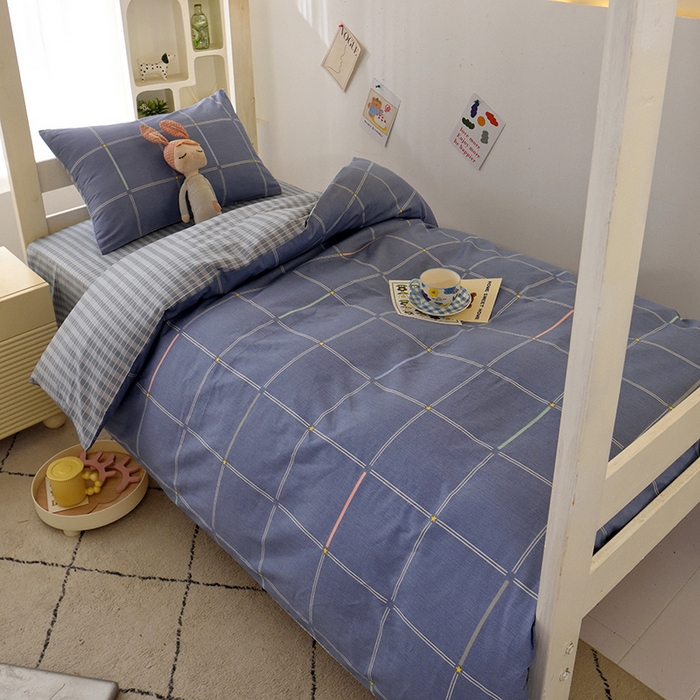 91家纺网 家纺一手货源 找家纺 水妙家纺 2025年新款A类全棉纯棉学生宿舍上下铺床笠六件套五件套 念初-蓝